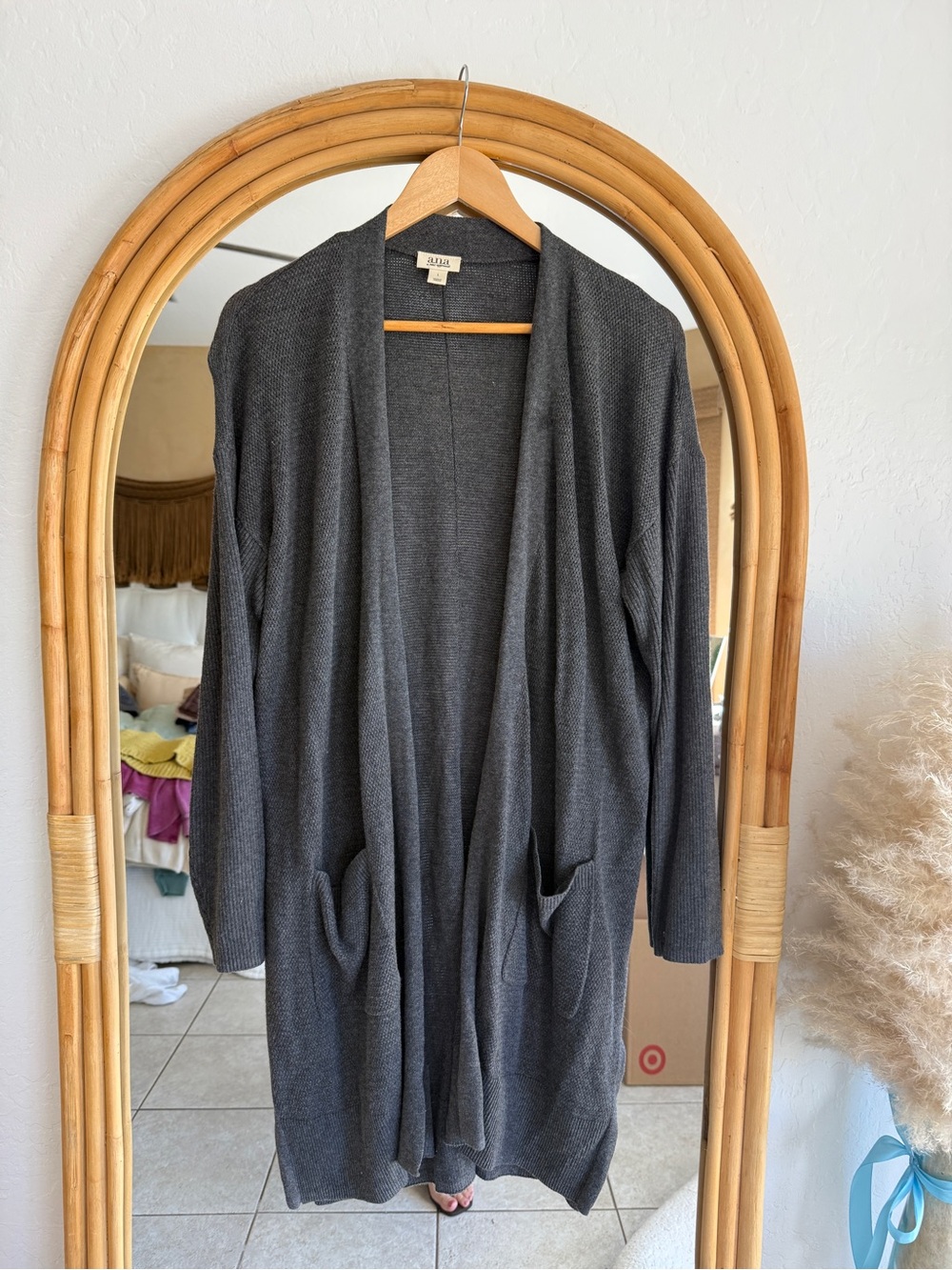 a.n.a Charcoal Gray Open-Front Longline Cardigan